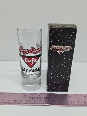 Vintage Harley-Davidson Red & Black Cafe Las Vegas Shot Glass with Box